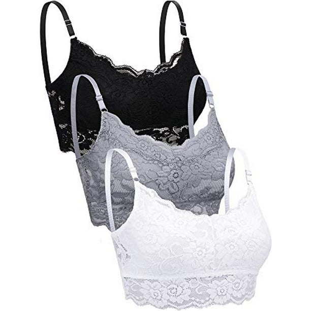PAXCOO 3 Pcs Lace Bralette for Women Lace Bralette Padded Lace Bandeau Bra with Straps for Women Girls